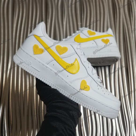 Custom Nike Air Force 1 Custom Hearts White Yellow - Picture 6 of 7